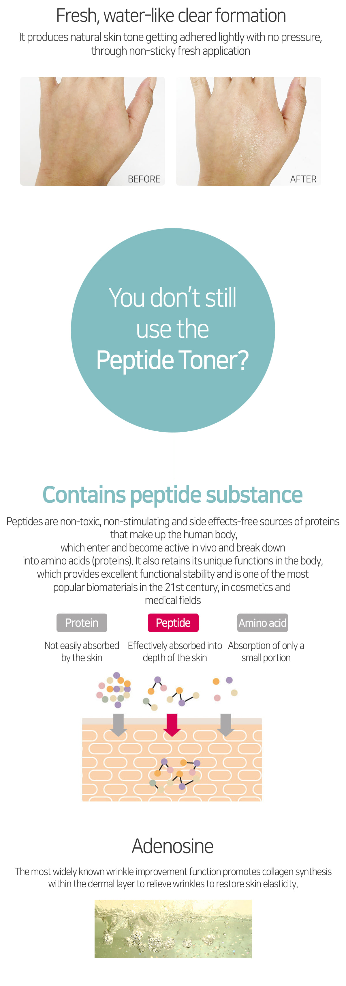 Peptide Toner 300ml · Highly moisturizing and uninspired moisturizing power
. Increase moisture care and elasticity with peptide
content
· Balance balance balance due to botanical patent
composition