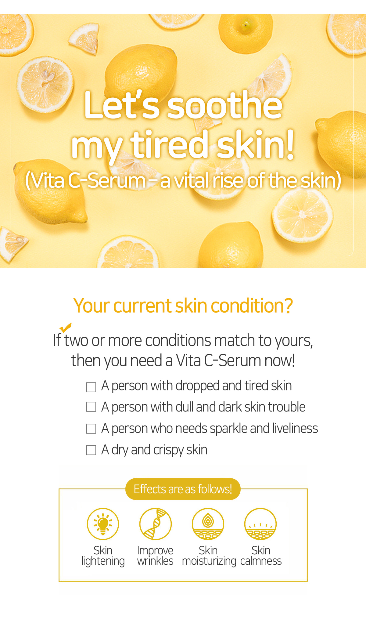 Dr.hunacell -  Vita C Serum (30ml) X100EA FOR B2B · Vitamin C whitening eects improve skin color
· Enhance skin barrier and improve skin texture
· Smooth and rough skin treatment