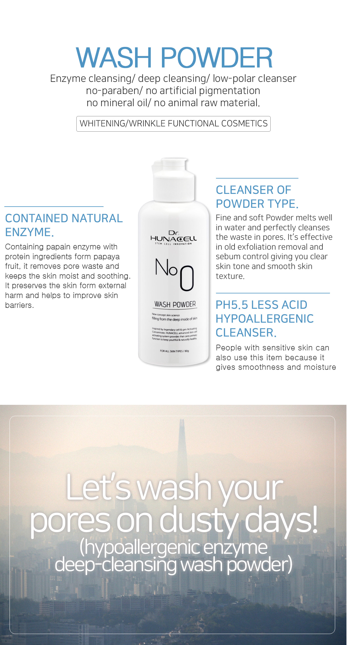 Dr.hunacell - Wash Powder (80g) X 100EA FOR B2B Skin care  Wash Powder  Moisturizing  Soothing